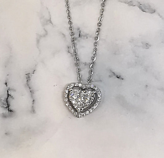 18K White Gold Heart Shaped  Diamond Pendant