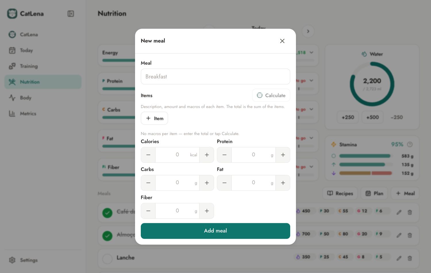 New meal form