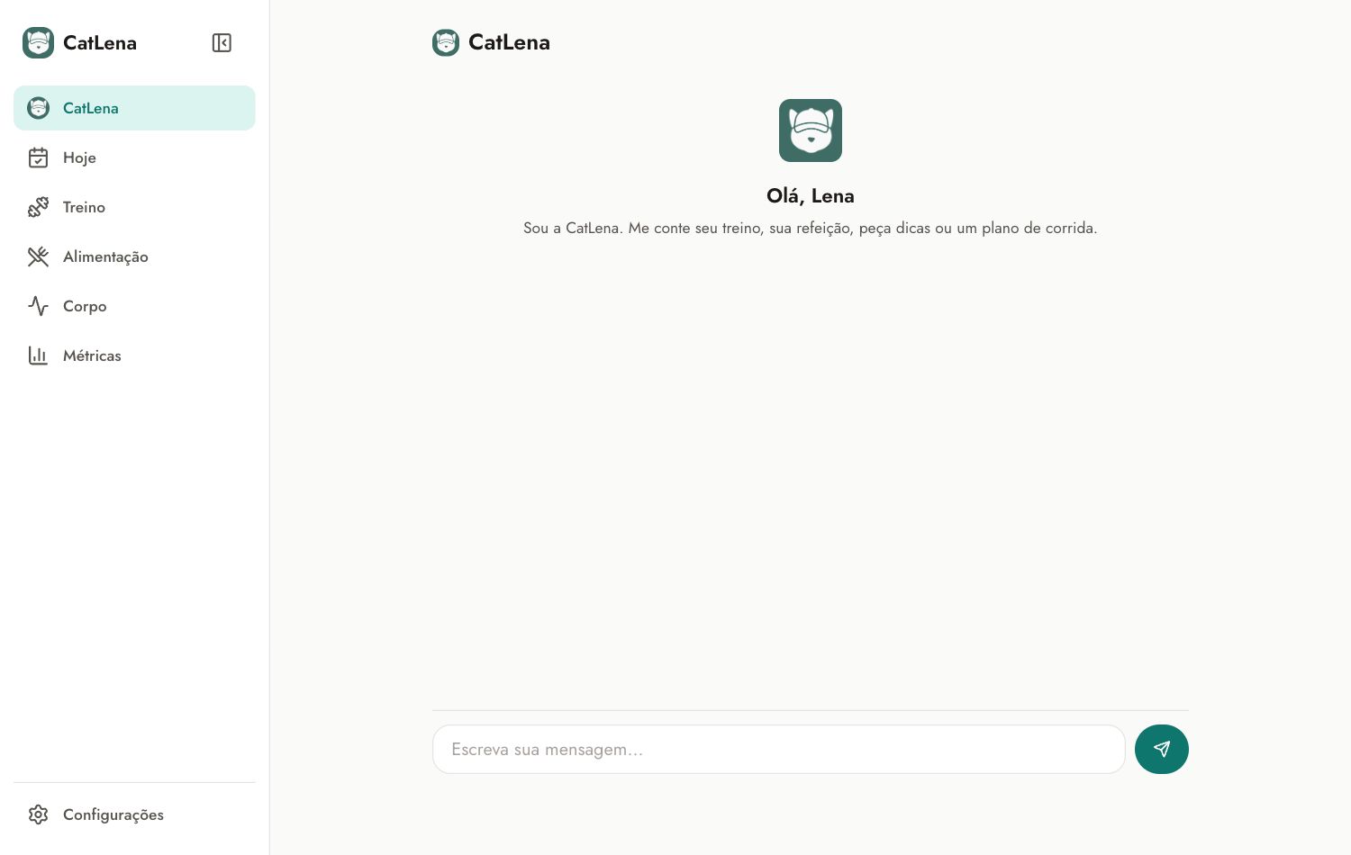 Tela da CatLena pronta para receber uma mensagem